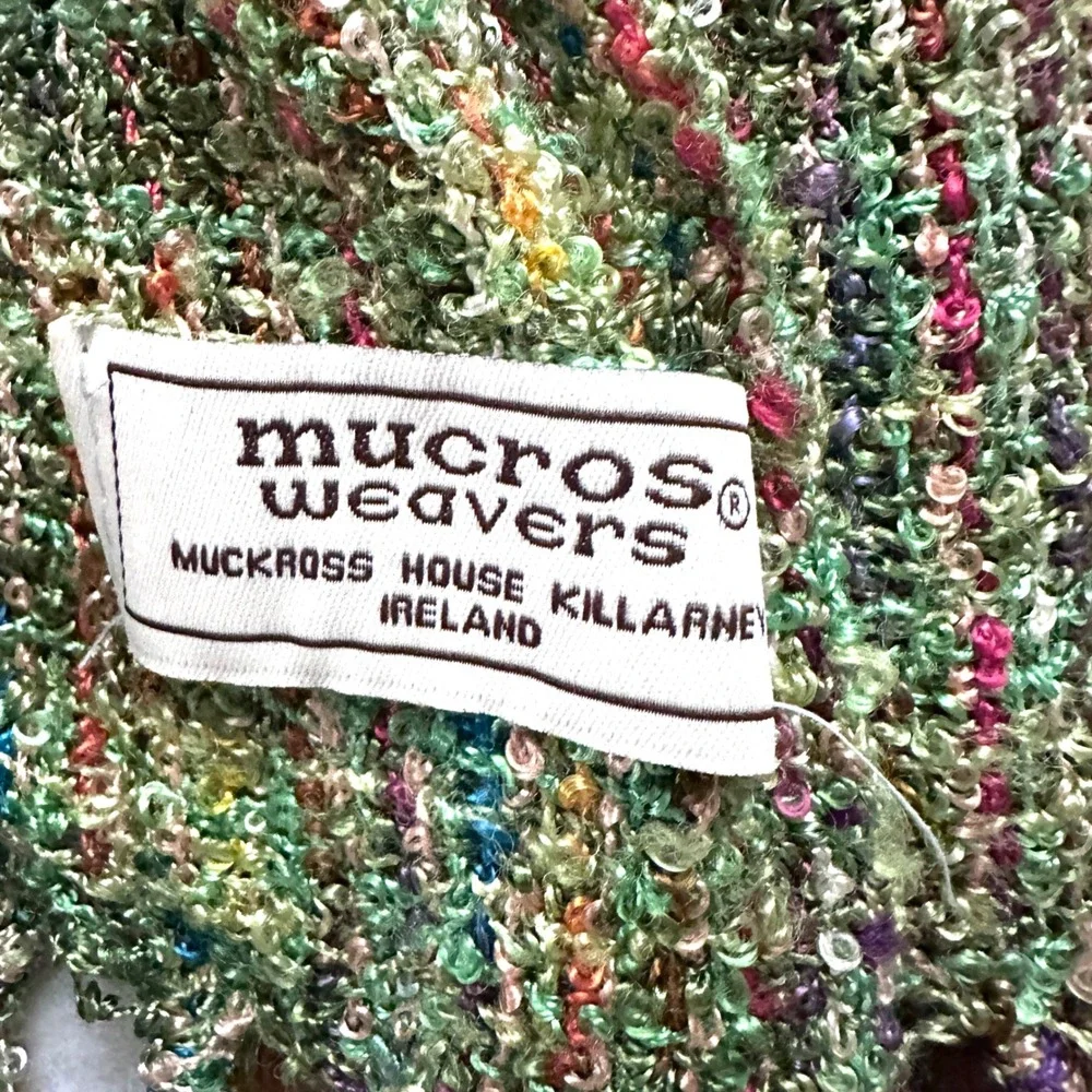 Mucros Weavers Ireland Green Multi Color Textured Fringe Scarf Muckross House